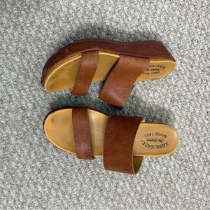 Kork-Ease Kane Brown Genuine Leather Slide On Platform Wedge Sandals size 8